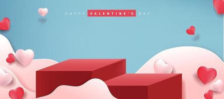 Valentine's day background with product display and heart shaped balloons. vector