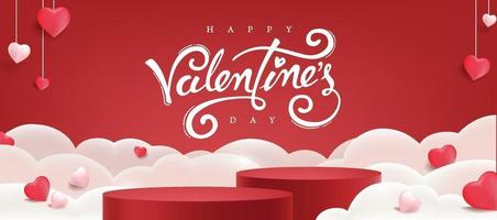 Valentines day background with product display and heart shaped balloons. vector