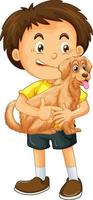 Happy boy cartoon character hugging a cute dog vector