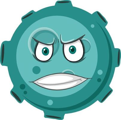 Asteroid cartoon character with angry face expression on white background