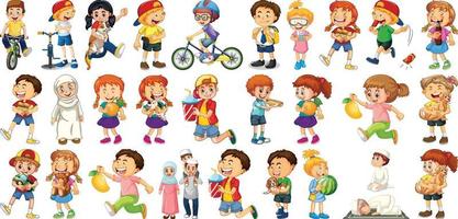 Children doing different activities cartoon character set on white background vector