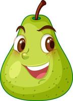 Green pear cartoon character with happy face expression on white background vector