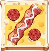 Bread with bacon and cheese topping isolated vector