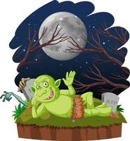 Night scene with goblin or troll cartoon character vector