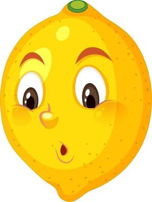 Lemon cartoon character with confused face expression on white background