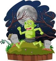 Night scene with goblin or troll cartoon character vector