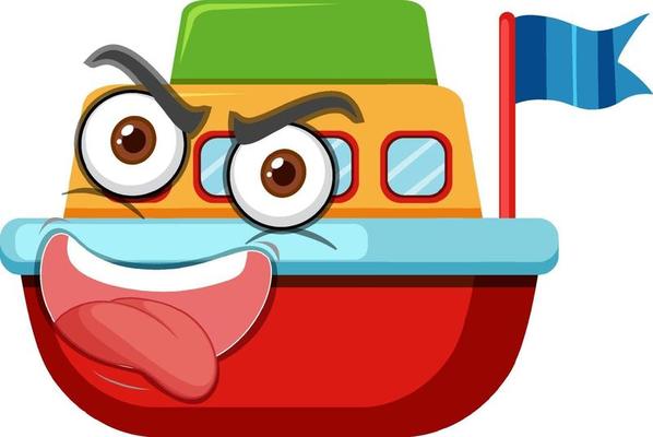 Boat toy cartoon character with facial expression