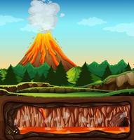 Volcanic eruption outdoor scene background vector