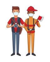 photographer and firefighter using face masks vector