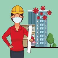 female architect using face mask vector