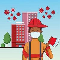 firefighter using face mask vector