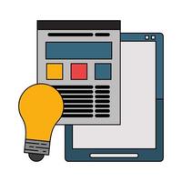 Tablet and website with bulb light symbols vector