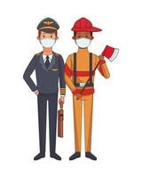 pilot and firefighter using face masks vector