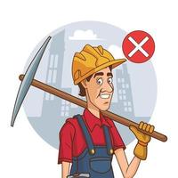 Construction worker with pick axe not using face mask for covid19 vector