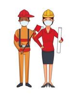 firefighter and architect using face masks vector