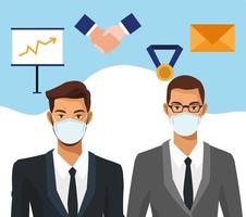 businessmen working and wearing medical masks vector