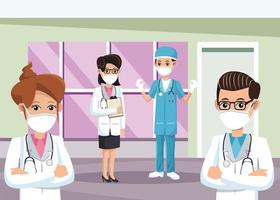 group of doctors wearing medical masks vector