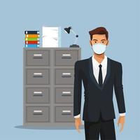businessman working and wearing medical mask vector