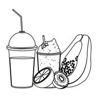 tropical fruit and smoothie drink in black and white vector