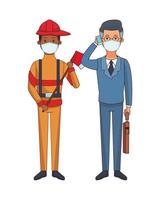 firefighter and businessman using face masks vector