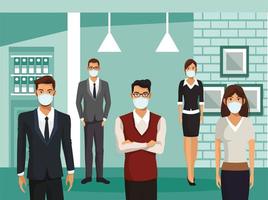 business people working and wearing medical masks vector