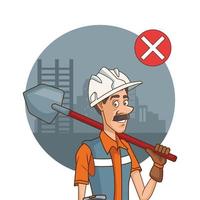 construction with shovel not using face mask for covid19 vector