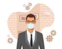 businessman working and wearing medical mask vector