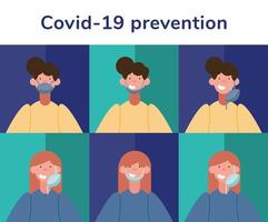 Correct use of face mask for coronavirus prevention vector