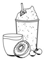 tropical fruit and smoothie drink in black and white vector