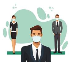 business people working and wearing medical masks vector