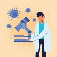 professional doctor worker with microscope vector