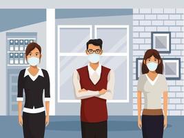 business people working and wearing medical masks vector