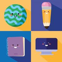 Back to school kawaii supplies character set vector