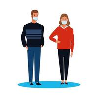 couple using face mask for covid19 vector