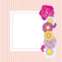 floral decorative card template with square frame vector