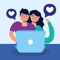 Technology design of couple with laptop vector