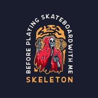 calavera con patineta y café vector