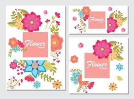 juego de tarjeta con flor rosa, hojas. concepto de adorno de boda. cartel floral, invitar. vector de tarjeta de felicitación decorativa o fondo de diseño de invitación