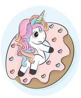 ilustrador de dibujos animados de unicornio con donut vector