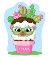 llama in cactus pot vector