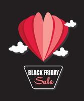 Red hot air balloon in the shape of a heart. black friday sale banner concept. vector