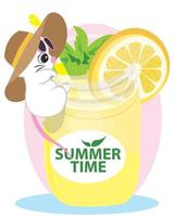 Cute mouse on summertime lemonade glass vector