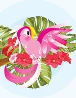 parrot pink with tree vector