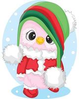 Little cute owl with winter hat and Santa clothes