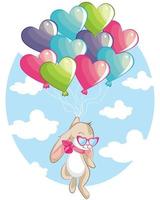 Little Bunny Flying With Heart Balloons vector