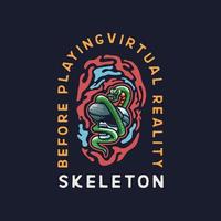 Skull gamer Use Virtual Reality And Snake in head for T Shirts vector