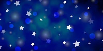 Dark BLUE vector backdrop with circles, stars.