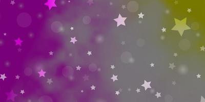 Light Pink, Yellow vector background with circles, stars.