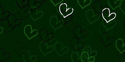 Light Green vector background with hearts.