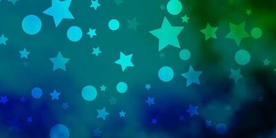 Light Blue, Green vector backdrop with circles, stars.